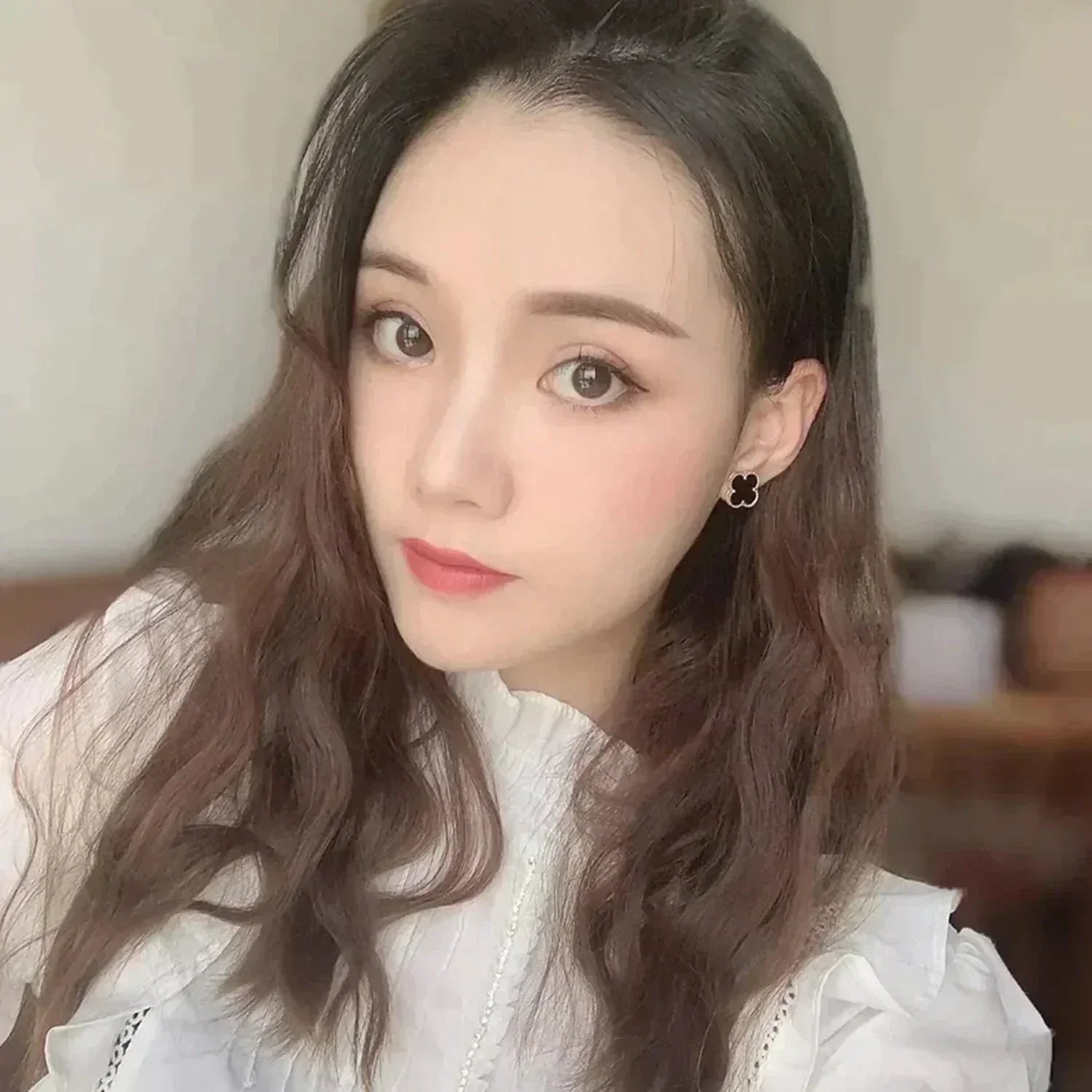 [Raffine]CLOVER MEDIUM 1 MOTIFS  ONYX STUD EARRINGS