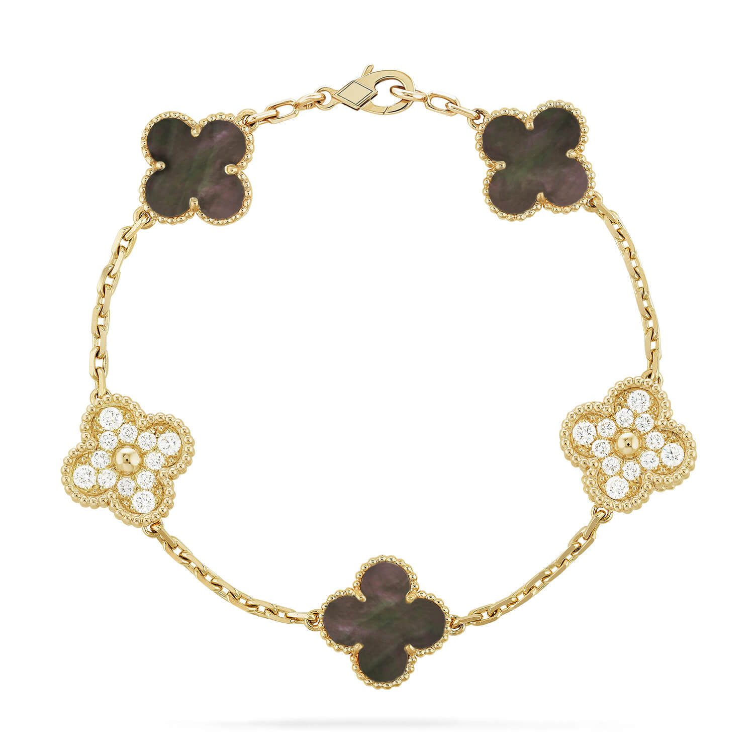 [Raffine]CLOVER 5 MOTIF GRAY MOP DIAMOND BRACELET