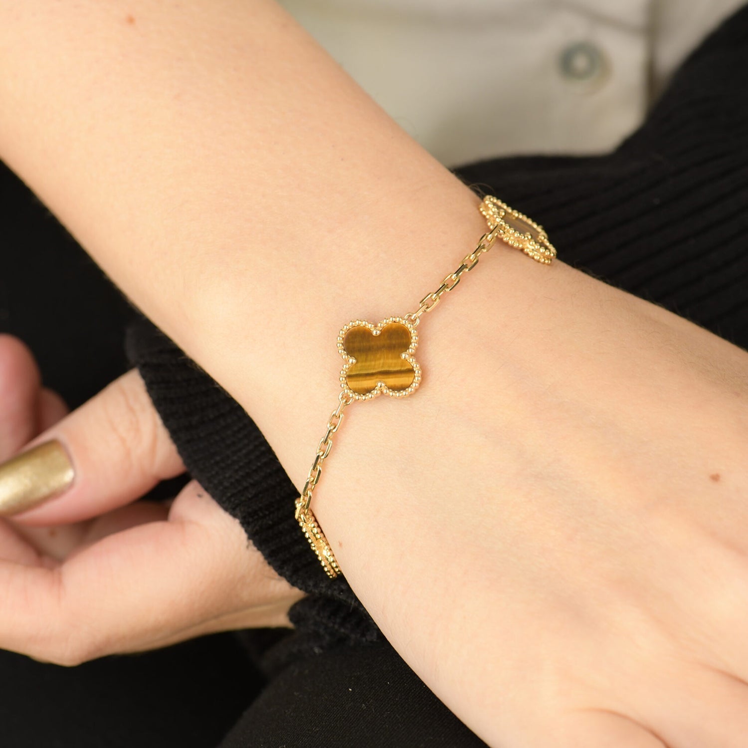 [Raffine]CLOVER  5 MOTIFS TIGER EYE BRACELET