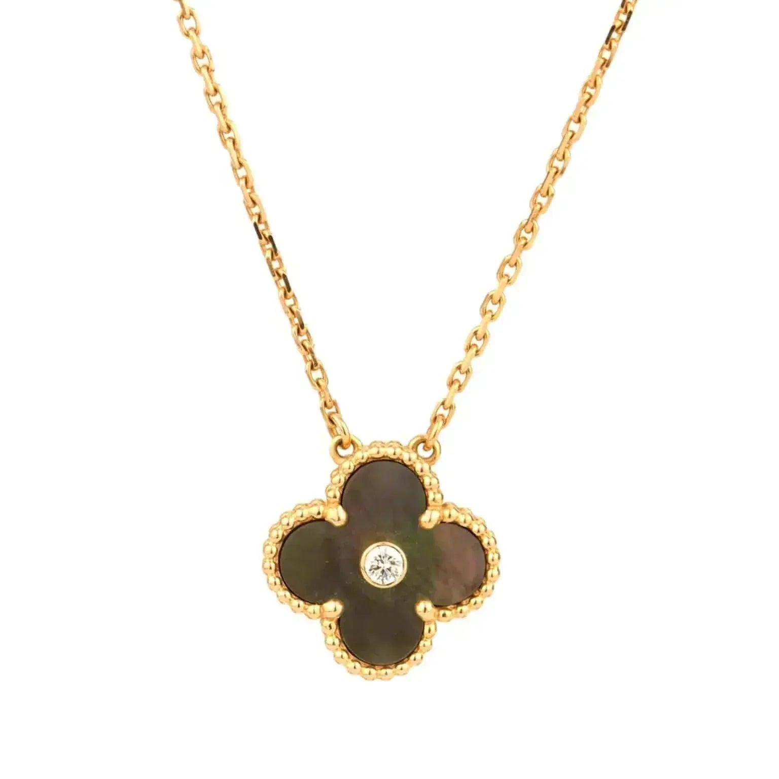 [Raffine]CLOVER 15MM DIAMOND AND MOTHER-OF-GREY NECKLACE