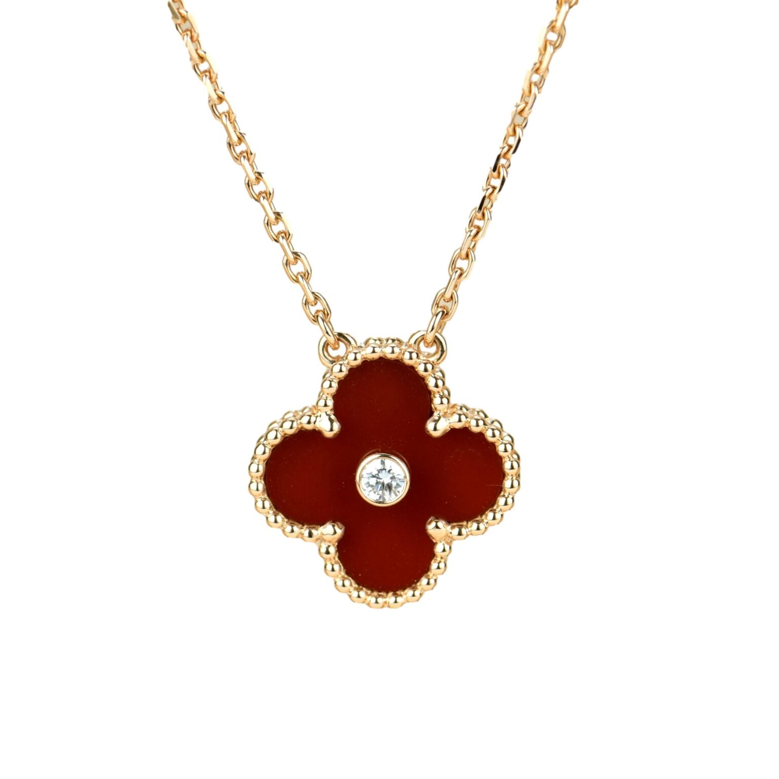 [Raffine]CLOVER 15MM DIAMOND CARNELIAN NECKLACE