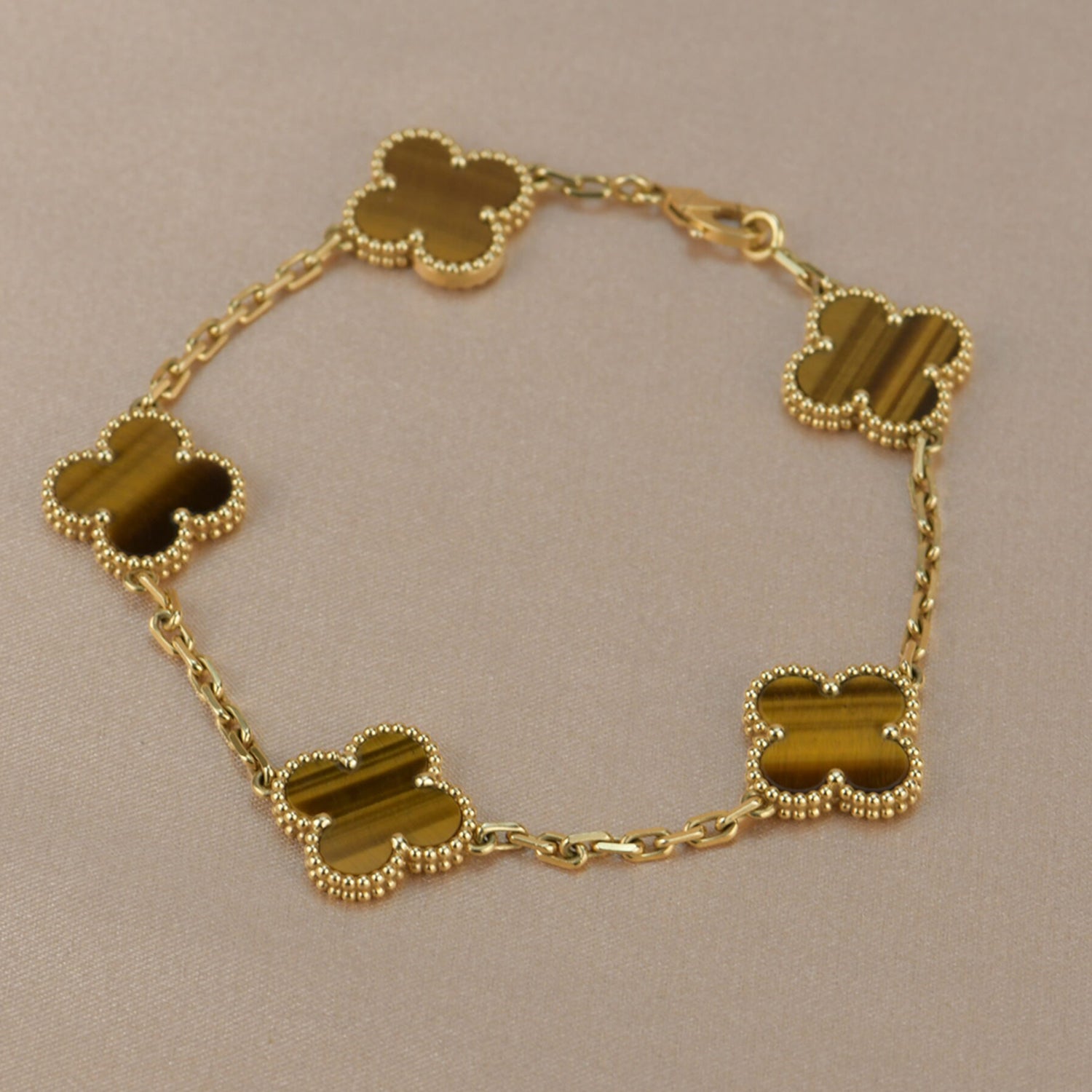[Raffine]CLOVER  5 MOTIFS TIGER EYE BRACELET