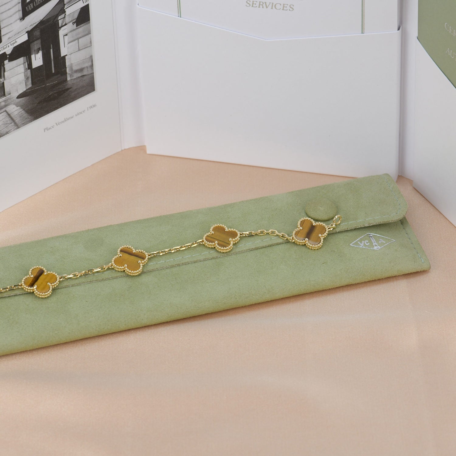 [Raffine]CLOVER  5 MOTIFS TIGER EYE BRACELET
