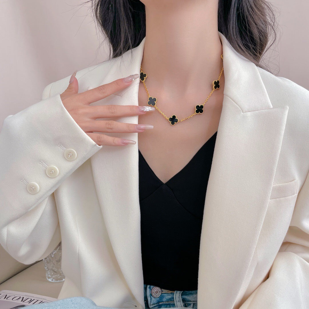 [Raffine]CLOVER 10 MOTIFS ONYX NECKLACE