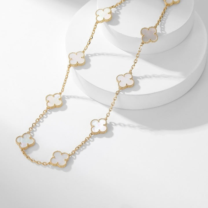 [Raffine]CLOVER 10 MOTIFS WHITE MOTHER OF PEARL NECKLACE