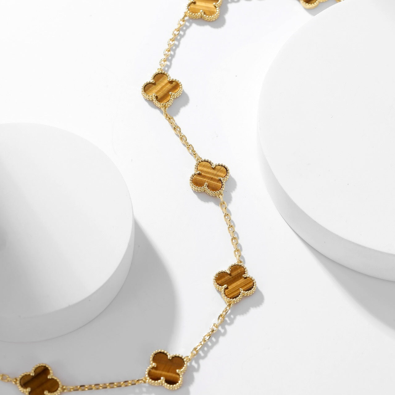 [Raffine]CLOVER 10 MOTIFS TIGER EYE NECKLACE