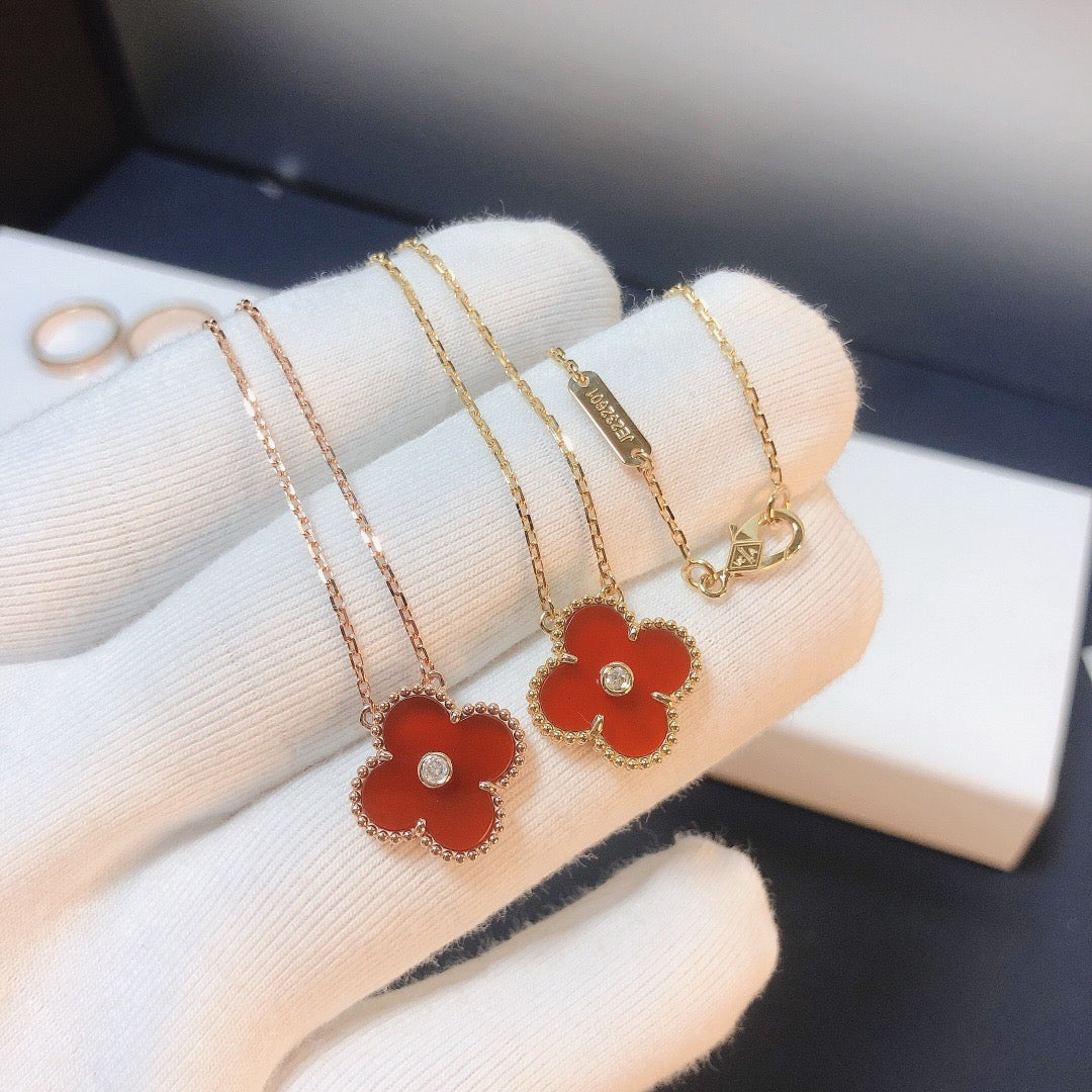 [Raffine]CLOVER 15MM DIAMOND CARNELIAN NECKLACE