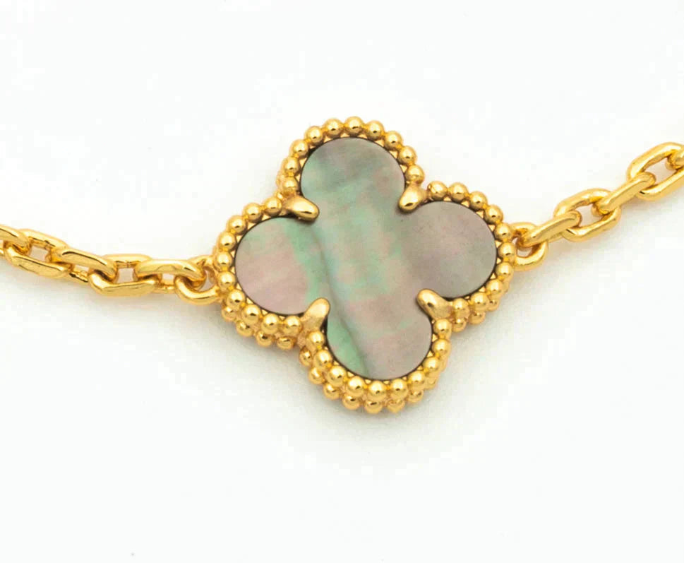 [Raffine]CLOVER 5 MOTIF GRAY MOP DIAMOND BRACELET