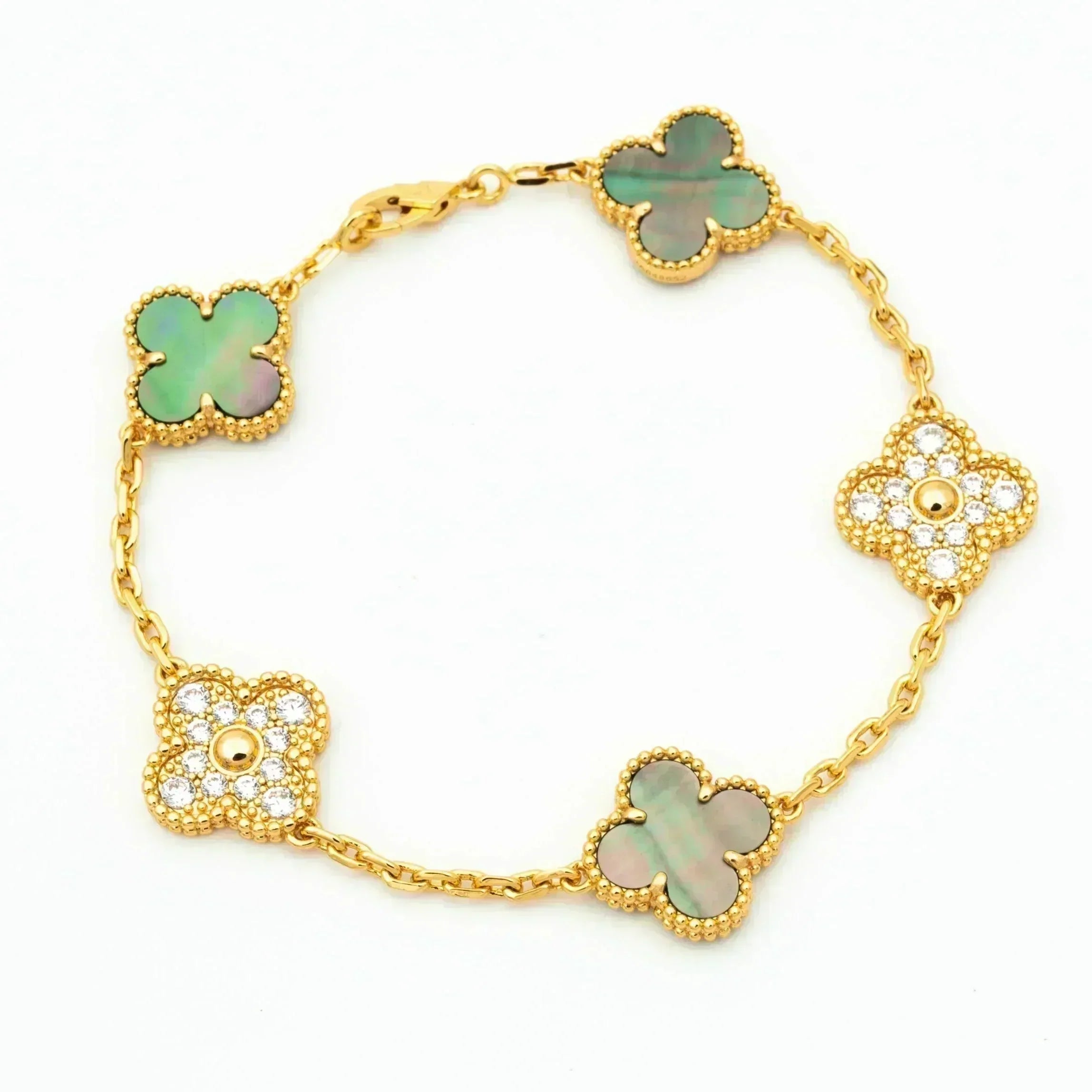 [Raffine]CLOVER 5 MOTIF GRAY MOP DIAMOND BRACELET