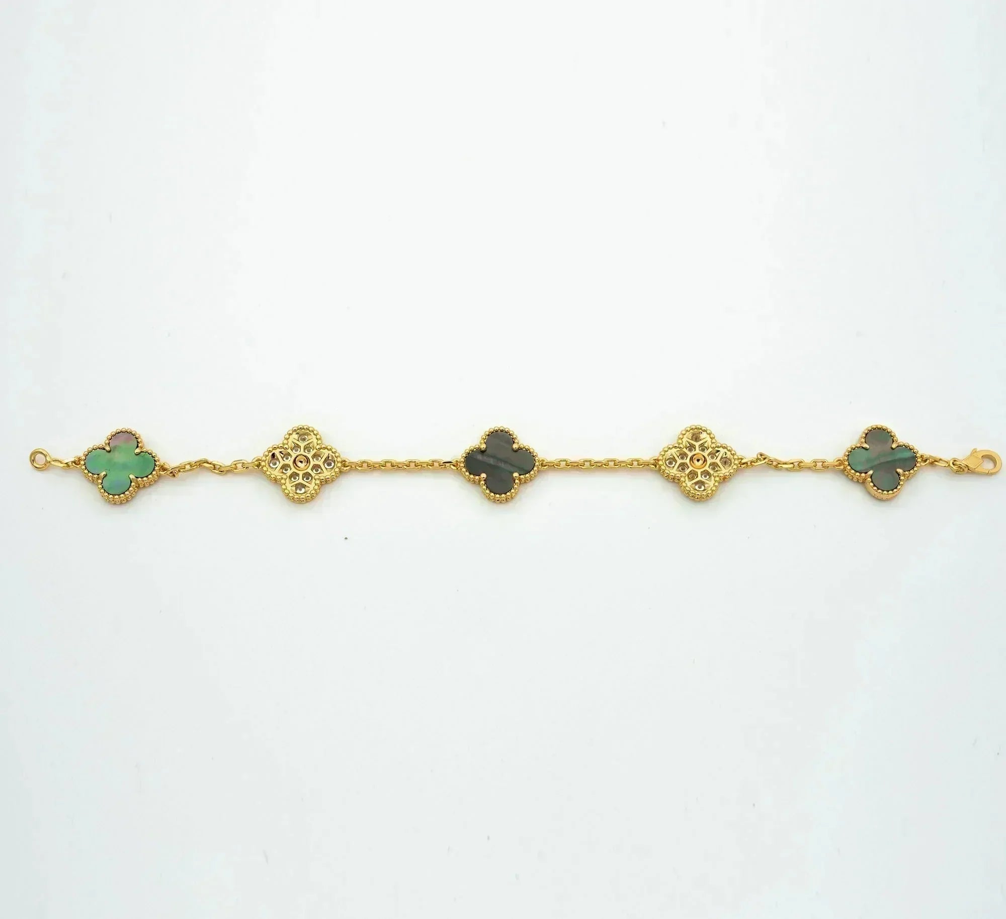 [Raffine]CLOVER 5 MOTIF GRAY MOP DIAMOND BRACELET