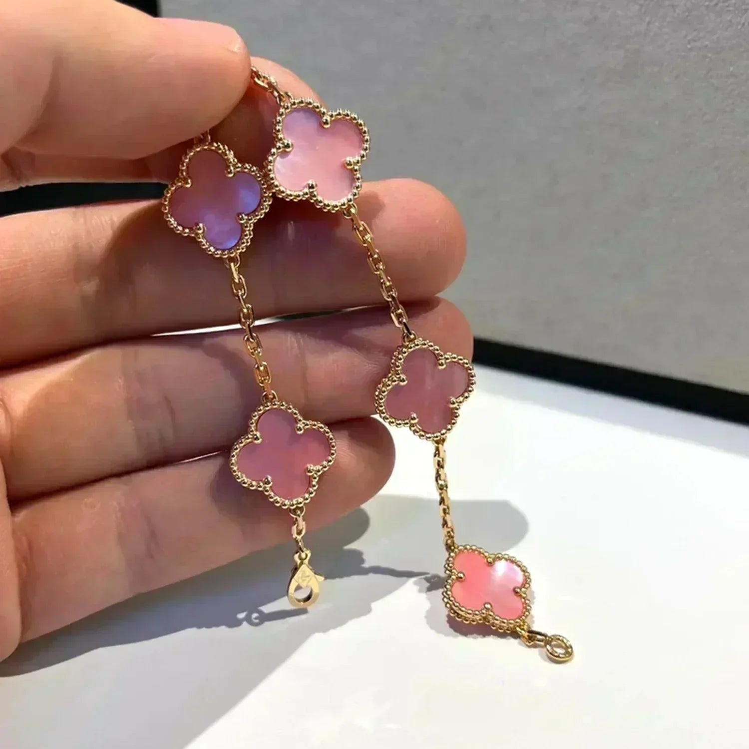[Raffine]CLOVER 5 PINK MOP BRACELET